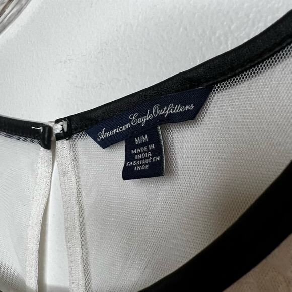 AEO Sheer See-through Blouse Peplum White & Black Medium - Picture 6 of 9